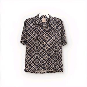 Tommy Bahama Men's Blue Geometric Print Comfort 100% Silk Island Camp Shirt Sz L